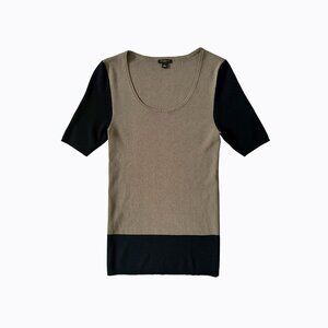 Ann Taylor Colorblock Camel Black Sweater Top S Short Sleeve Dark Academia Moody